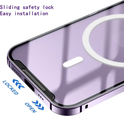 Vista 4 de Funda magnética para iPhone 14 Pro compatible con MagSafe con protector de lente de cámara y bloqueo de seguridad, carcasa trasera translúcida mate