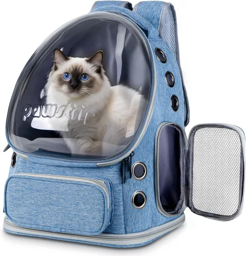 Vista 10 de Mochila Transportadora para gatos con ventana de burbujas de espacio grande, aprobada por aerolíneas, transportadora transpirable para mascotas