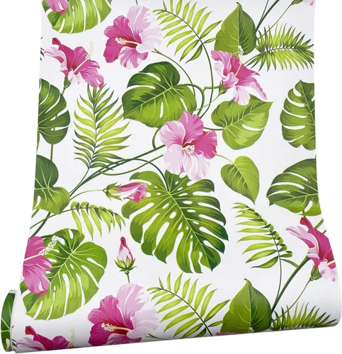 Vista 2 de SimpleLife4U Hawaii Flower Style Muebles Papel Autoadhesivo Estante Liner Maquillaje Joyería Gabinete Decoración 17.7 pulgadas Por 9.8 pies