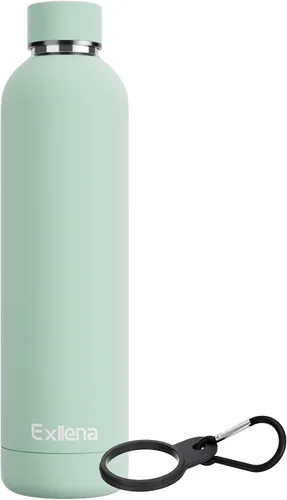 Vista 27 de Exllena Botella de agua pequeña de 12 onzas con clip, doble pared de acero inoxidable al vacío, pequeña botella de agua aislada que mantiene