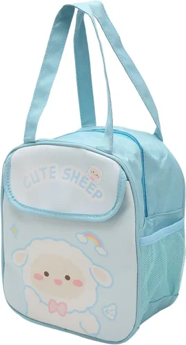 Vista 10 de TOPINCN Lonchera gruesa de gran capacidad, bonitas bolsas de almuerzo con patrón de dibujos animados con asa para picnic (oso de té con leche beige)