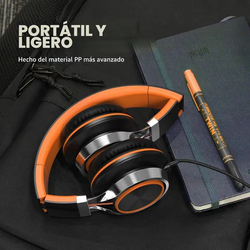 Vista 5 de Auriculares Ailihen C8, ligeros y plegables con micrófono para iPhone, iPad, iPod, teléfonos inteligentes Android, computadoras, laptop, Mac Negro