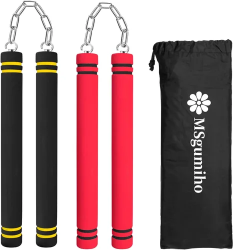 Vista 9 de Nunchakus de entrenamiento de goma espuma seguros con cadena de acero para niños, adultos y principiantes, para la práctica y el entrenamiento