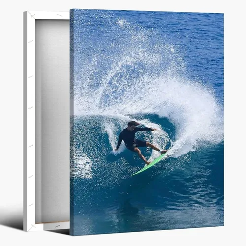Vista 14 de Póster de surf oceánico azul de los años 90, arte de pared de verano y playa, surfista costero, hombres, deportes extremos de agua, impresiones