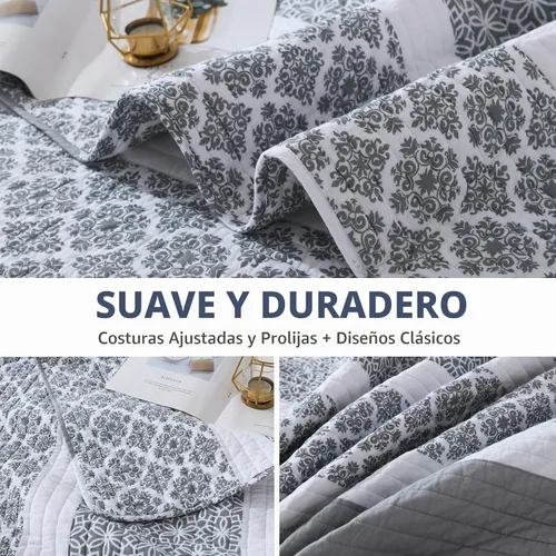 Vista 6 de Colchas Tamaño Queen - Juegos de Colcha y Cubrecama Queen, Juego de Ropa de Cama Acolchada 100% Algodón para Cama Queen, 3 Piezas Edredón Ligero