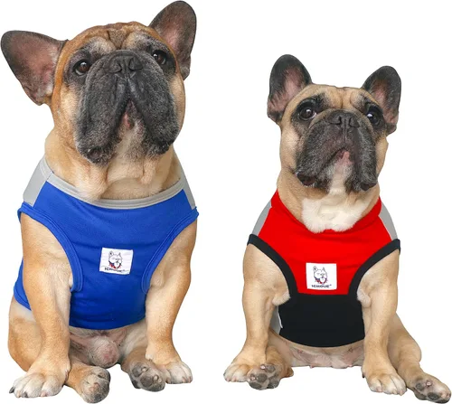 Vista 19 de iChoue - Camisetas de rayas de algodón 100% transpirable para Bulldog francés, chaleco de Halloween para perros medianos, camisetas Frenchie Pug