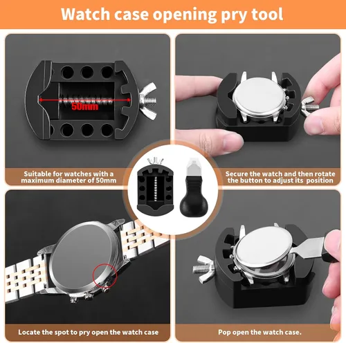 Vista 4 de Kit de herramientas de repuesto de batería de reloj, kit de reparación de BYNIIUR Watch, abridor de reloj, herramienta de extracción de llave