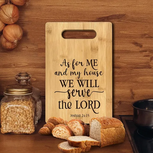 Vista 5 de FONDCANYON Regalos cristianos para mujeres, As For Me And My House We Will Serve Christian Kitchen - Tabla de cortar de bambú para decoración