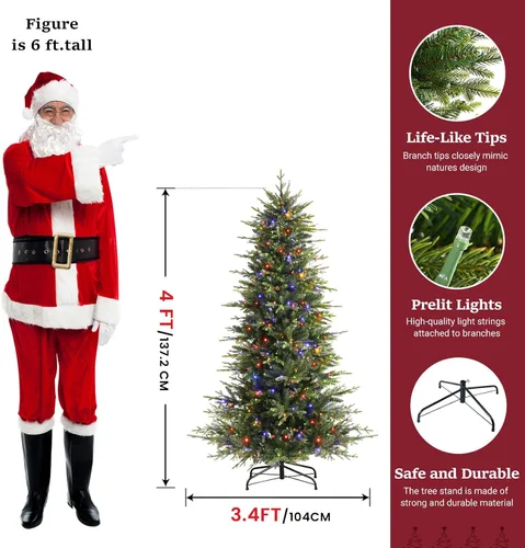 Vista 2 de SHareconn 4ft Prelit Artificial Aspen Christmas Tree with Remote Control 17 Modes & 330 Warm White & Multicolor Lights, 1869 PE & PVC Tips Full Xmas
