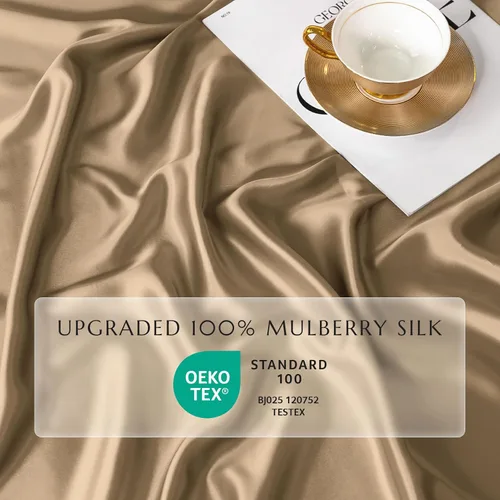 Vista 54 de THXSILK Juego de sábanas bajeras de 100% seda de morera, 3 piezas de seda 7A+, transpirable, suave, sábana bajera de 16 pulgadas de profundidad, 2