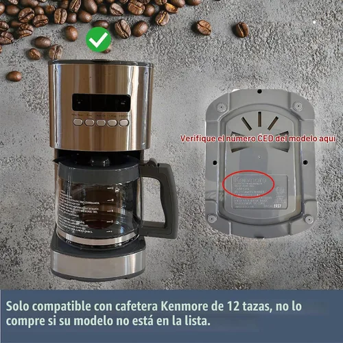 Vista 4 de Jarra de repuesto para cafetera compatible con Kenmore 100.40707310, mango y tapa grises