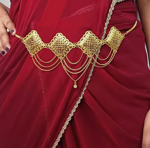 Vista 3 de Efulgenz Gold Tone Indian Jewelry for Women Dubai Style Kamarbandh Indian Gold Tone Big Flower Pendant Multilayer Chain with Leaf Kamarbandh Belly