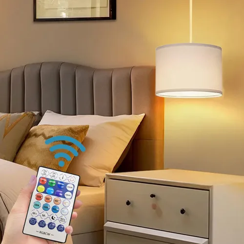 Vista 5 de ZSLAIFU Luz colgante enchufable de 15 pies con interruptor, luces colgantes con cable enchufable, lámpara colgante con control remoto, lámpara Blanco