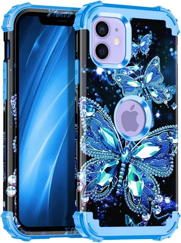 Vista 25 de Miqala Funda para iPhone 12, iPhone 12 Pro, que brilla en la oscuridad, tres capas, resistente a los golpes, protección de plástico duro + funda