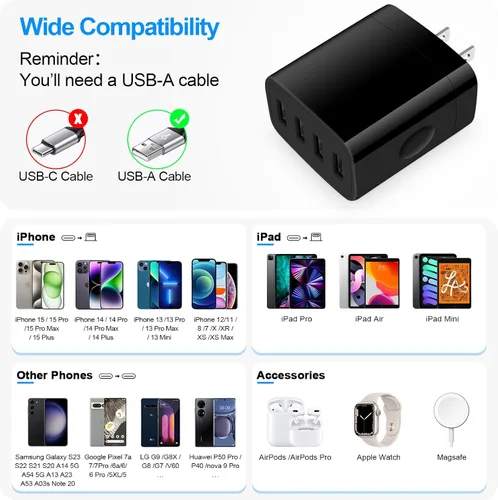 Vista 6 de Estación de carga USB para Samsung Galaxy S26 Ultra S25 FE S24 S23 S22 S21 S20 A17 A16 5G A56 Z Flip 7 Z Fold 7, bloque de carga rápida, enchufe USB