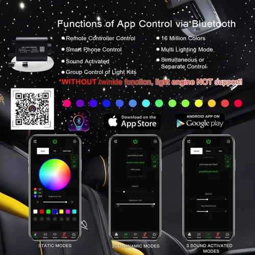 Vista 3 de AKEPO Kit de luces de techo de estrella de fibra óptica de 16 W, control por aplicación para automóvil y hogar, hilos de cable de fibra óptica, 150