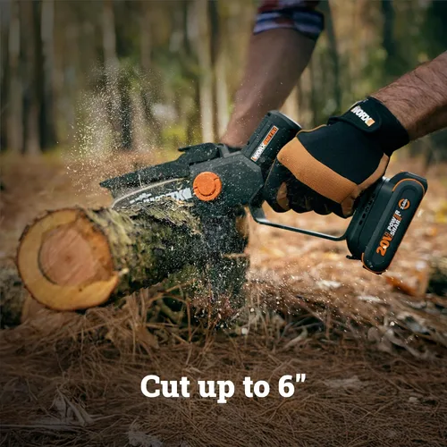Vista 2 de Worx Sierra de poda inalámbrica de 20 V, de 5 pulgadas, sin escobillas, sin escobillas, motosierra eléctrica ligera de 33 pies/s, motosierra