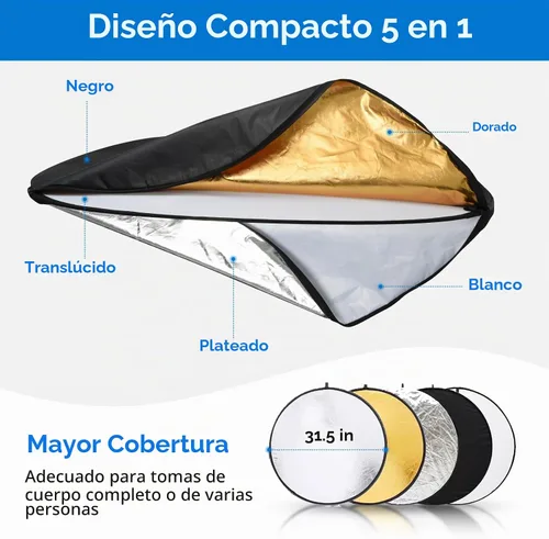 Vista 3 de UTEBIT Kit de Soporte para Reflector de Luz de 80 cm (31 Pulgadas) Difusor 5 en 1, Discos Múltiples Plegables con Bolsa, Soporte de Luz de 48