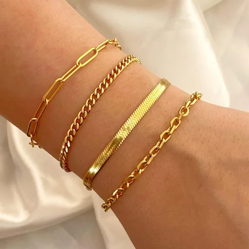 Vista 68 de Long tiantian Pulsera de oro gruesa para mujer, pulseras de oro delicadas, pulseras para mujer, pulseras apilables de eslabones de cadena