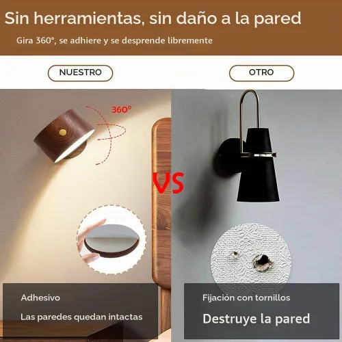 Vista 7 de LANDGOO Lámpara de noche de aplique de pared de madera, recargable, luces Sapele