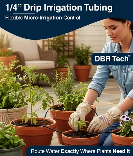 Vista 2 de DBR Tech® Tubo de riego por goteo de 1/4, 100 pies, manguera flexible de riego por goteo de plástico PVC para jardinería, nebulización, hidroponía