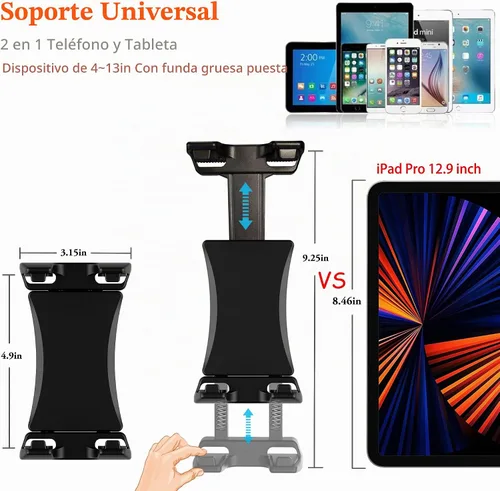 Vista 6 de Soporte para iPad para soporte de micrófono, soporte de teléfono para tableta, soporte de música para micrófono, soporte giratorio ajustable