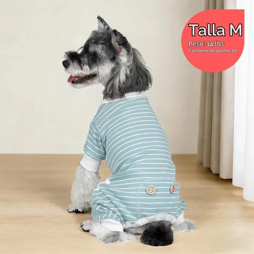 Vista 2 de KYEESE Pijama a rayas para perros pequeños, mameluco elástico para uso 01# Rayas verdes