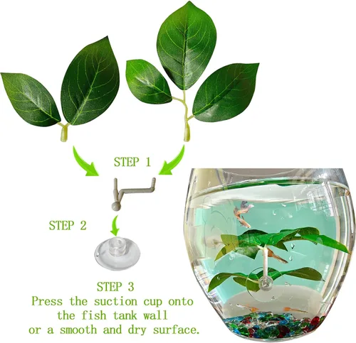 Vista 4 de Almohadilla de hojas de pescado, accesorios para pecera, decoración de acuario, simulación de 2 plantas de plástico ajustables, Betta Natural