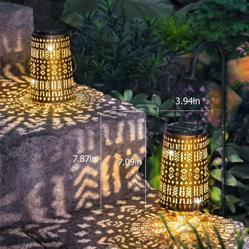 Vista 6 de Faroles solares impermeables para exteriores, farol solar colgante para decoración de jardín, luces decorativas de jardín para patio, césped