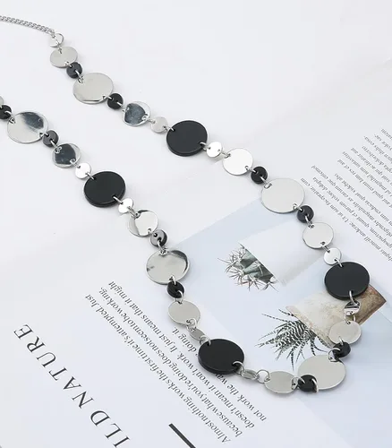 Vista 5 de BULINLIN Collar largo de plata en capas para mujer, collar de cadena de suéter con cuentas de piedra turquesa para mujer, joyería de disfraces