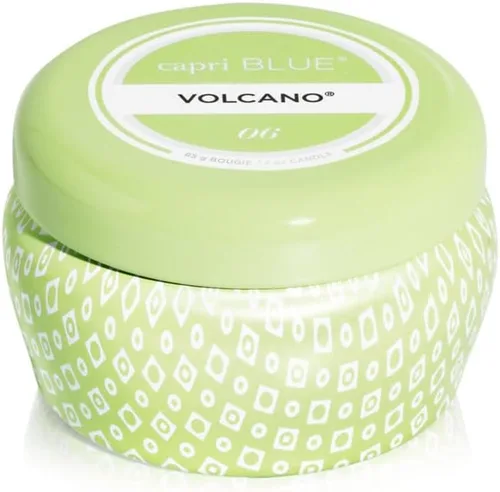 Vista 12 de Capri Blue Volcano - Mini vela perfumada en tarro de lata, mini velas impresas para el hogar perfumadas con frutas tropicales y cítricos azucarados