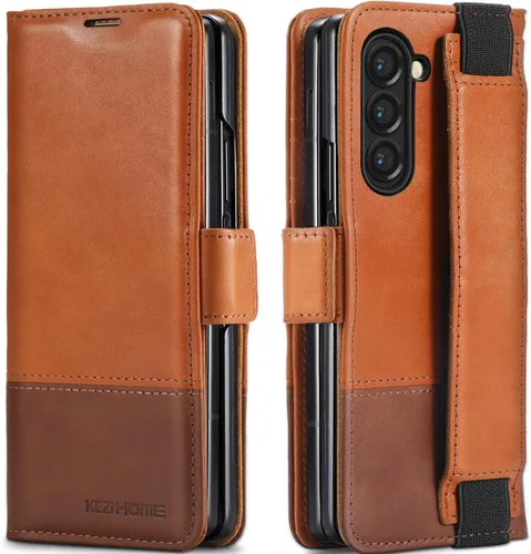 Vista 18 de KEZiHOME Funda tipo cartera de piel auténtica para Samsung Galaxy Z Fold 6 Negro