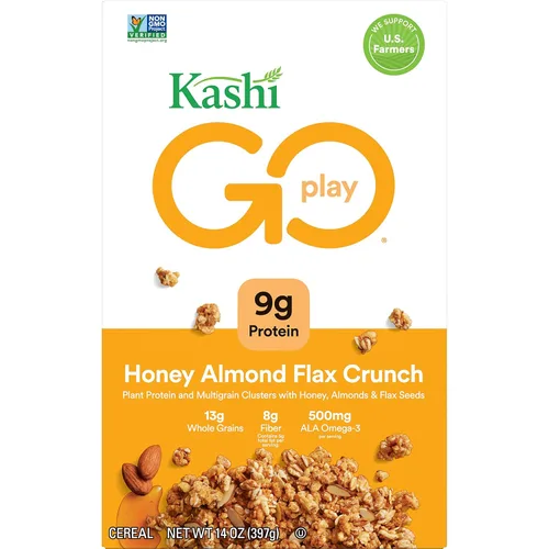 Vista 5 de Kashi GO, Cereal de desayuno, crujiente de lino con miel y almendra, excelente fuente de fibra, caja de 14 onzas