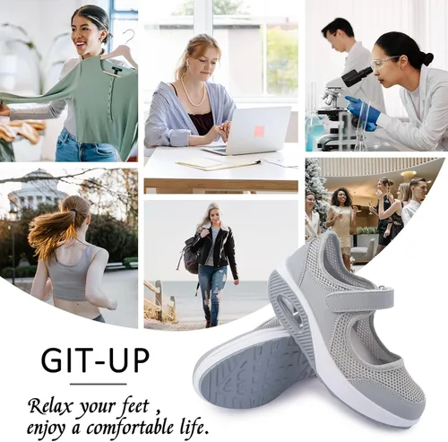 Vista 6 de Zapatos de enfermería de trabajo para mujer, antideslizantes, ajustables y transpirables, para caminar, fitness, informal, enfermería, ortopédicos