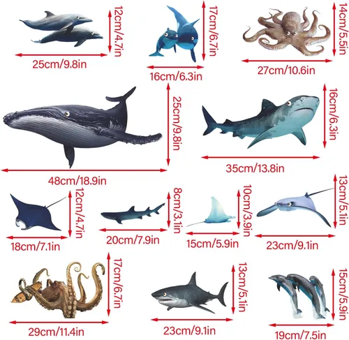 Vista 3 de Calcomanías de pared de peces con temática oceánica, bricolaje, ballena submarina, pulpo, delfín, tiburón, calcomanías de pared para despegar