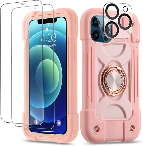 Vista 125 de Funda para iPhone 11 de 6.1 pulgadas con soporte de anillo, con 2 protectores de pantalla de vidrio, resistente a los golpes, resistente a