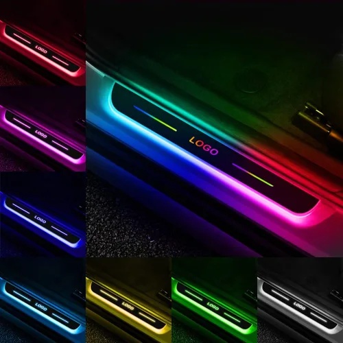 Vista 10 de Luces LED para umbral de puerta de auto, luces de bienvenida personalizables para puerta de auto, regalos de cumpleaños y día de Navidad para Negro