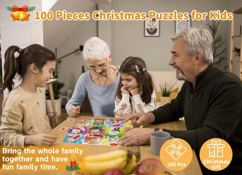 Vista 6 de Bestbase Rompecabezas de Navidad de 100 piezas para niños, gatos de Navidad, rompecabezas multicolor para edades de 4 a 8 años, 3 a 5, 8 a 10