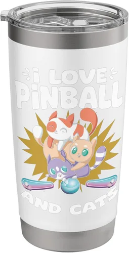 Vista 8 de Pinball and Cats 90s Nostalgia Pinball Wizard Pet Cat Lover Stainless Steel Insulated Tumbler