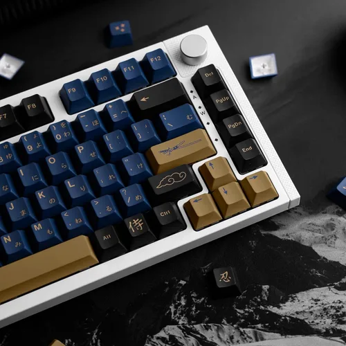 Vista 6 de Teclas Samurai Azules de 129 Teclas, Teclas de Sublimación de Tinte con Perfil Cherry para Teclado Gaming, Juego de Teclas Personalizadas PBT