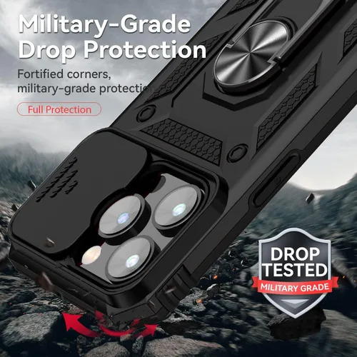 Vista 5 de Funda magnética compatible con iPhone 14 Pro de 6.1 pulgadas, funda magnética para iPhone 14 Pro con cubierta de cámara y soporte de grado militar