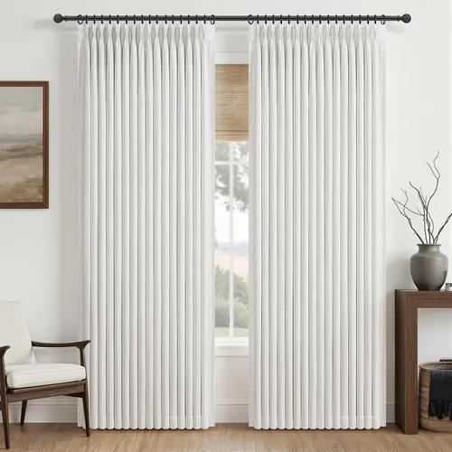 Vista 16 de Cortinas plisadas de lino opacas de 96 pulgadas de largo, juego de 2 paneles para oscurecer la sala de estar/dormitorio, cortinas térmicas virales