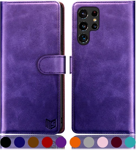 Vista 12 de SUANPOT Funda de piel tipo cartera para Samsung Galaxy S22 Ultra con bloqueo RFID, tarjetero para tarjetas de crédito, funda de teléfono con tapa