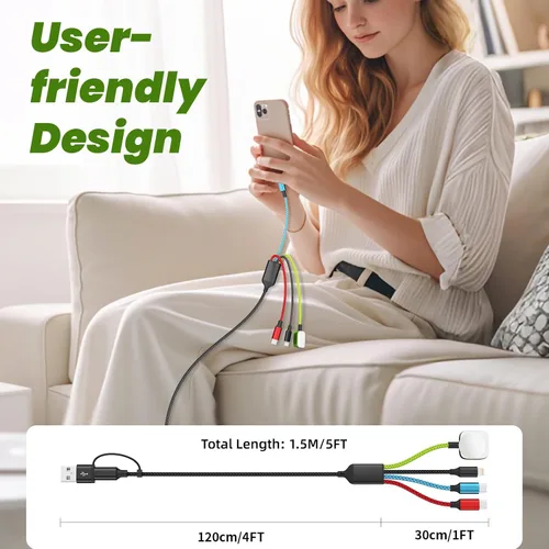 Vista 6 de Travel Essentials - Cargador de Apple Watch, doble tipo C, cable de carga múltiple 4 en 2, cargador de viaje USB A/C para múltiples dispositivos