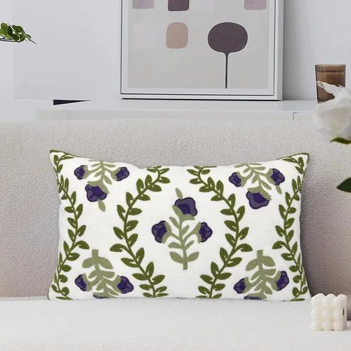 Vista 18 de Alysheer Fundas de almohada decorativas bordadas florales de primavera de 18" x 18", juego de 2, fundas de cojín de algodón con patrón acolchado