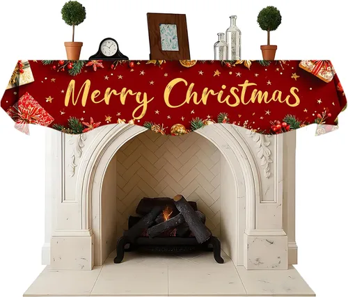 Vista 7 de NYZE Bufanda para Repisa de Chimenea Navideña 60 x 17 Pulgadas Cubierta Decorativa para Repisa de Chimenea de Navidad Camino de Mesa para Repisa