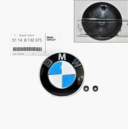Vista 2 de Emblema con logotipo de BMW para el cofre, redondo de 82 mm OE 51148132375 + arandelas 51141807495