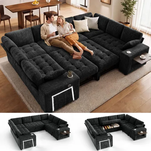 Vista 13 de Sofá modular modular de 86 pulgadas en forma de L, 5 asientos con cama Beige