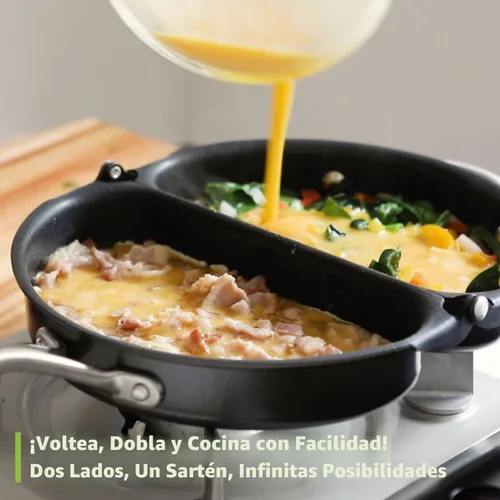 Vista 2 de TECHEF - Sartén para frittata y omelette, antiadherente de doble cara plegable, fabricada en Corea (libre de PFOA) (Negro)