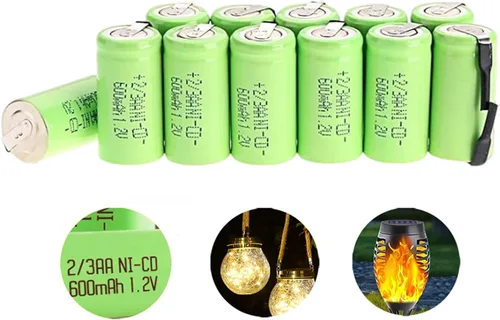 Vista 8 de Batería recargable de 600 mAh 1.2 V 2/3AA AA Batería solar plana Batería Ni-CD, -12 piezas amarillo